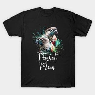 Crimson Bellied Conure Color Splatter Parrot Mom Black T-Shirt